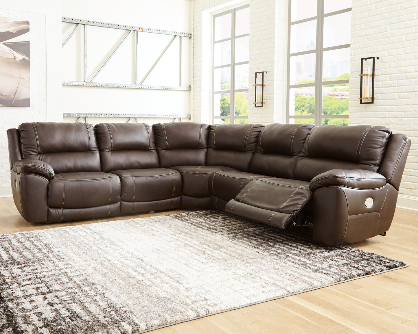 Haines Furniture Outlet - Ashley Furniture - Dunleith Sectional - 7-Piece Power Reclining Sectional / Chocolate - U71604S7
