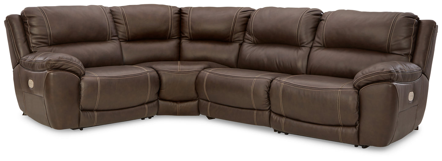 Haines Furniture Outlet - Ashley Furniture - Dunleith Sectional - 4-Piece Power Reclining Sectional / Chocolate - U71604S6