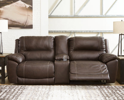 Haines Furniture Outlet - Ashley Furniture - Dunleith Sectional - 3-Piece Power Reclining Loveseat with Console / Chocolate - U71604S4
