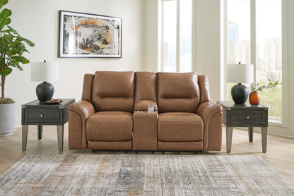 Haines Furniture Outlet - Ashley Furniture - Trasimeno Living Room - PWR REC Loveseat/CON/ADJ HDRST / Caramel - U8281518