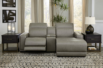 Haines Furniture Outlet - Ashley Furniture - Correze Sectional - 3-Piece Power Reclining Sectional with Chaise / Gray - U94202S11