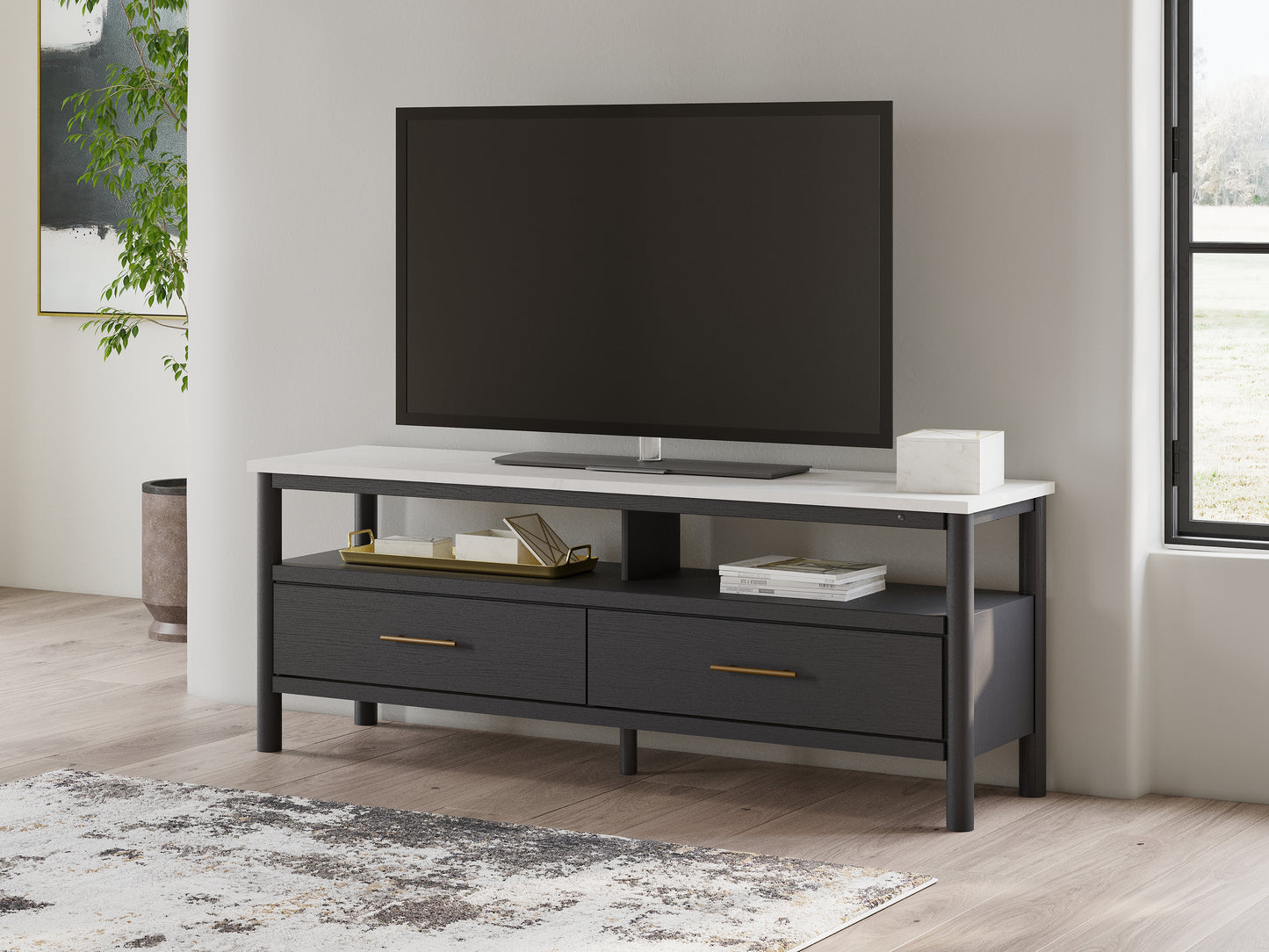 Haines Furniture Outlet - Ashley Furniture - Cadmori TV Stand - 72" / Black/White - W2616-68