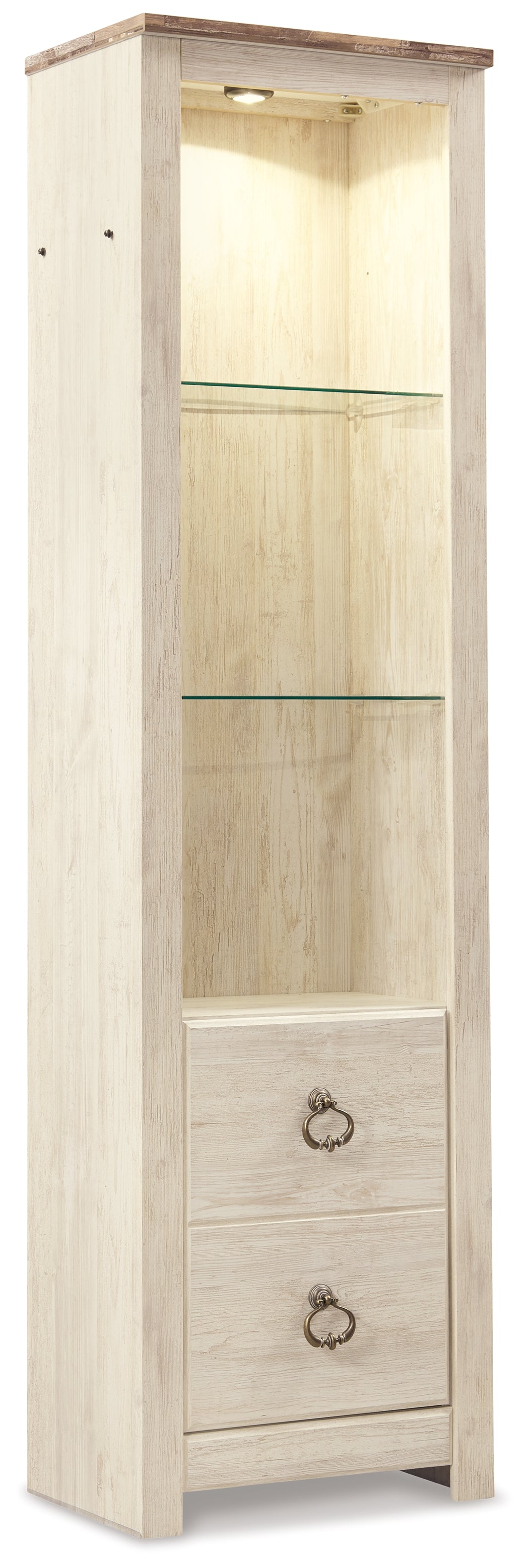 Haines Furniture Outlet - Ashley Furniture - Willowton Entertainment Center - 4-Piece Entertainment Center / Whitewash - W267W3