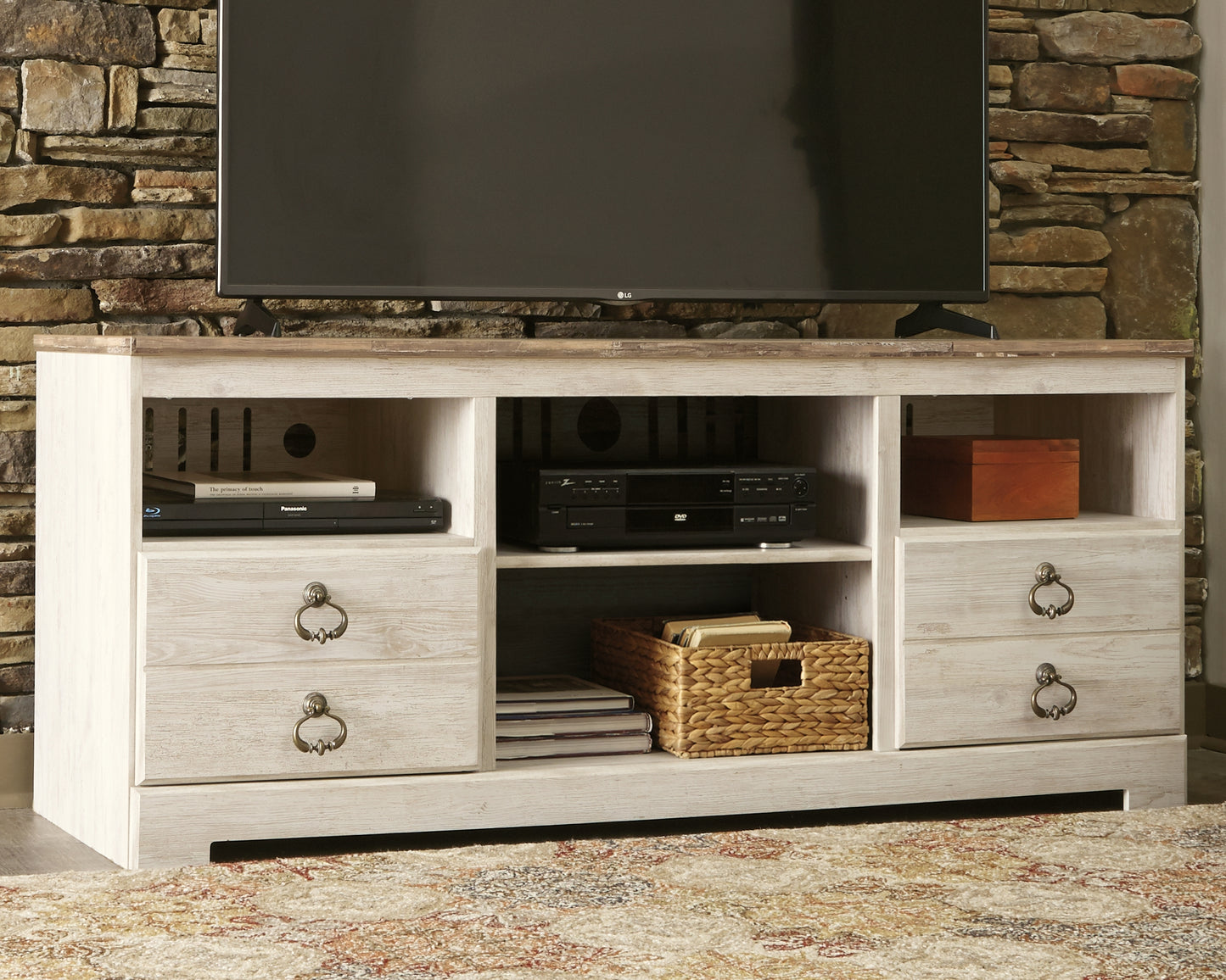 Haines Furniture Outlet - Ashley Furniture - Willowton TV Stand - 64" / Whitewash - W267-68