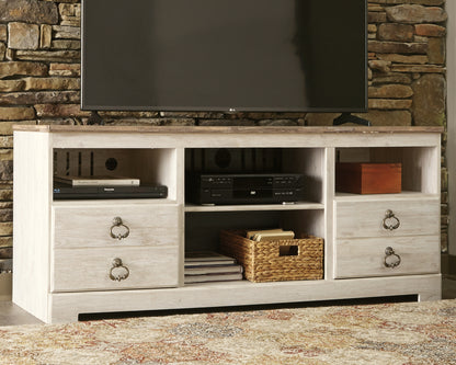 Haines Furniture Outlet - Ashley Furniture - Willowton TV Stand - 64" / Whitewash - W267-68