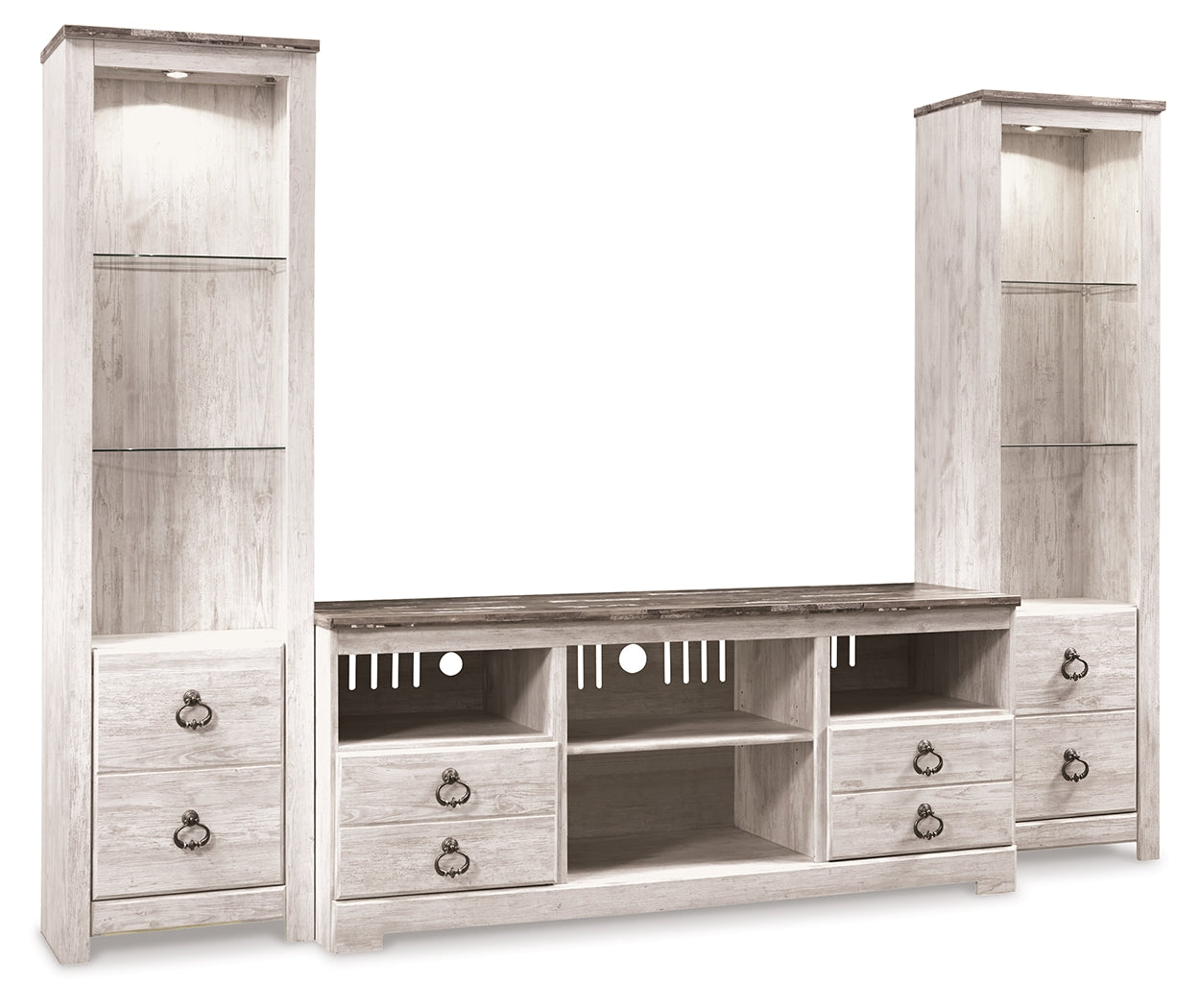 Haines Furniture Outlet - Ashley Furniture - Willowton 3-Piece Entertainment Center - 3-Piece Entertainment Center / Whitewash - W267W16