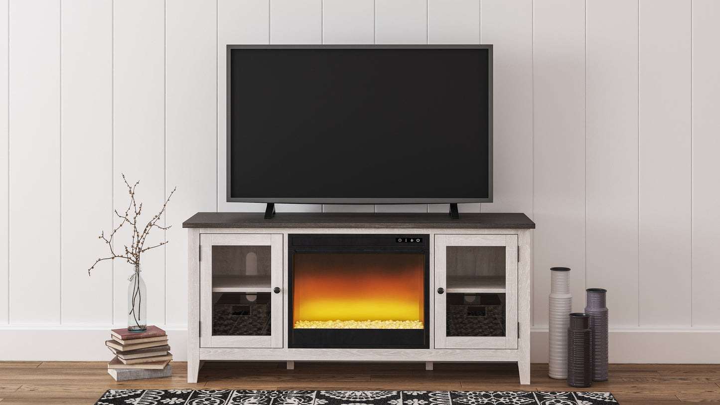 Haines Furniture Outlet - Ashley Furniture - Dorrinson 60" TV Stand with Electric Fireplace - 60" TV Stand with Electric Fireplace / Two-tone - W287W2