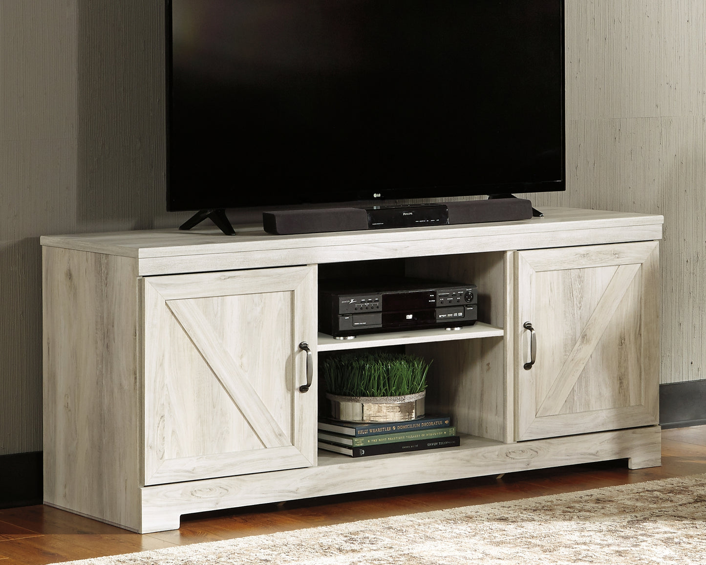 Haines Furniture Outlet - Ashley Furniture - Bellaby TV Stand - 63" / Whitewash - W331-68