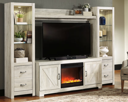 Haines Furniture Outlet - Ashley Furniture - Bellaby 4-Piece Entertainment Center with Fireplace - 4-Piece Entertainment Center with Fireplace / Whitewash - W331W5