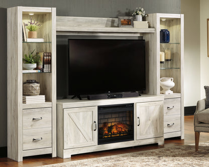 Haines Furniture Outlet - Ashley Furniture - Bellaby 4-Piece Entertainment Center with Electric Fireplace - 4-Piece Entertainment Center with Electric Fireplace / Whitewash - W331W8