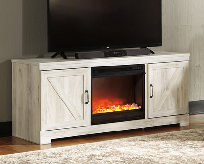 Haines Furniture Outlet - Ashley Furniture - Bellaby 63" TV Stand with Fireplace - 63" TV Stand with Fireplace / Whitewash - W331W4