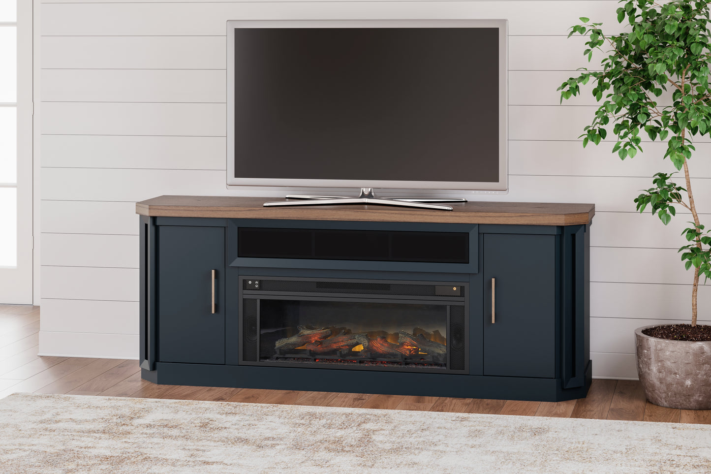 Haines Furniture Outlet - Ashley Furniture - Landocken 83" TV Stand with Electric Fireplace - 83" TV Stand with Electric Fireplace / Two-tone - W402W1