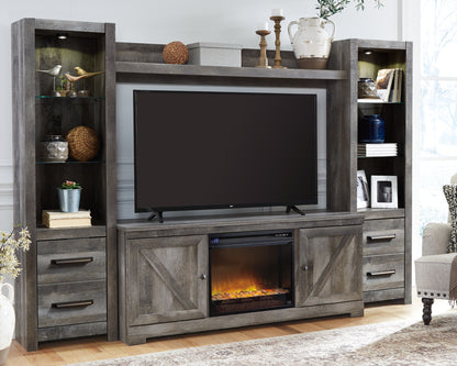Haines Furniture Outlet - Ashley Furniture - Wynnlow 4-Piece Entertainment Center with Electric Fireplace - 4-Piece Entertainment Center with Electric Fireplace / Gray - W440W5