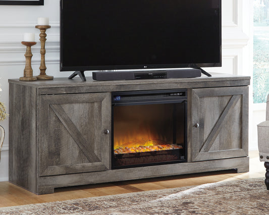 Haines Furniture Outlet - Ashley Furniture - Wynnlow 63" TV Stand with Electric Fireplace - 63" TV Stand with Electric Fireplace / Gray - W440W4