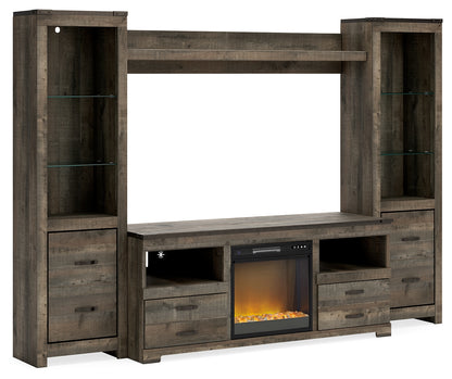 Haines Furniture Outlet - Ashley Furniture - Trinell 4-Piece Entertainment Center with Electric Fireplace - 4-Piece Entertainment Center with Electric Fireplace / Brown - W446W10