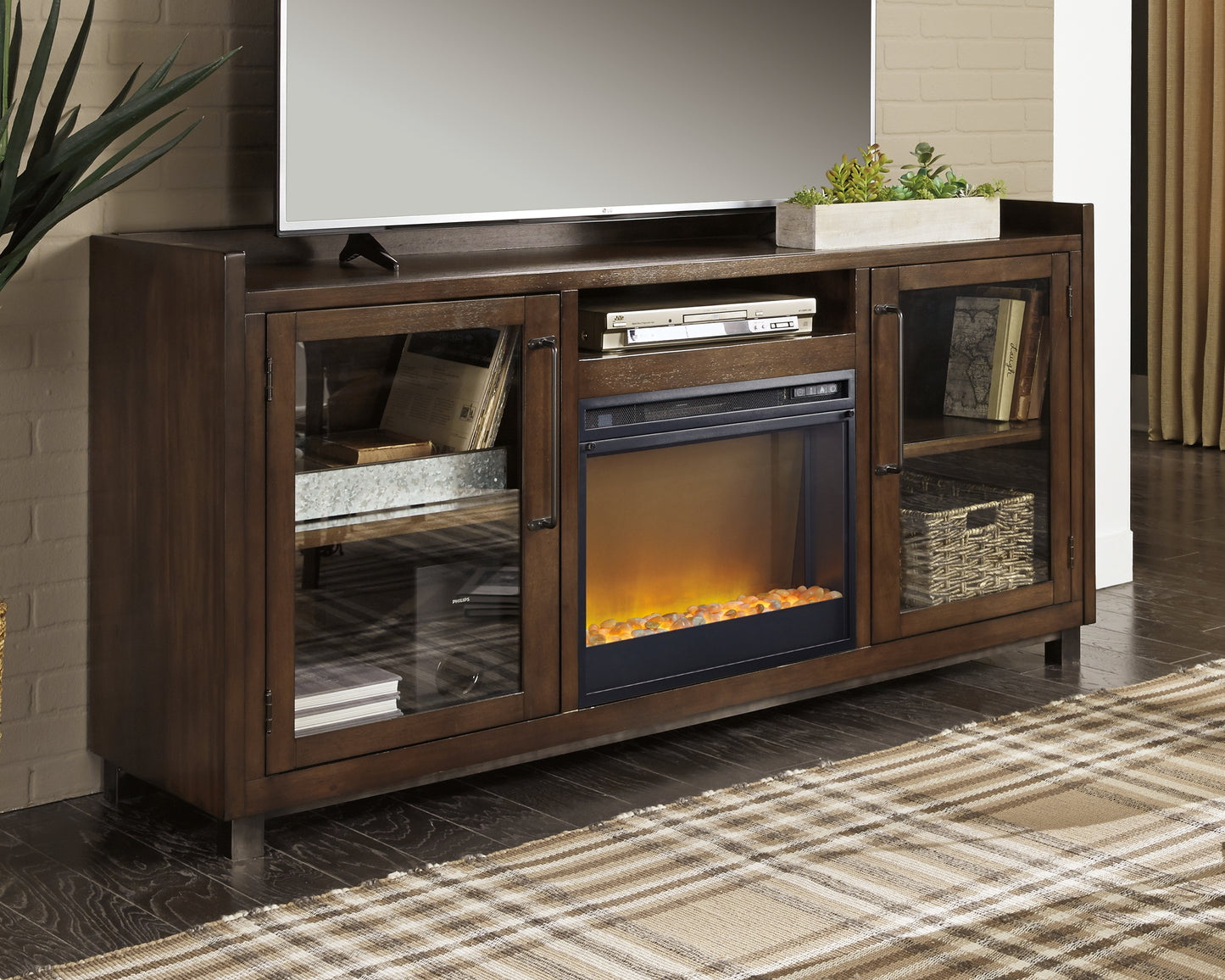 Haines Furniture Outlet - Ashley Furniture - Starmore 70" TV Stand with Electric Fireplace - 70" TV Stand with Electric Fireplace / Brown - W633W4