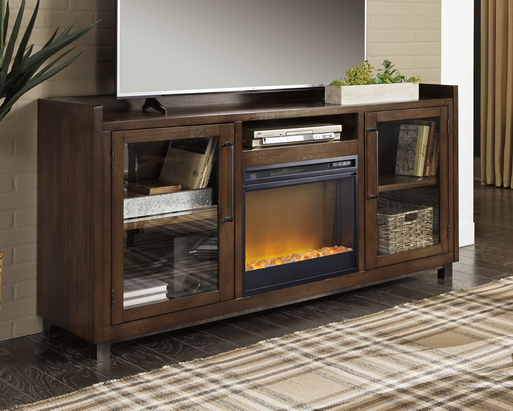 Haines Furniture Outlet - Ashley Furniture - Starmore 70" TV Stand with Electric Fireplace - 70" TV Stand with Electric Fireplace / Brown - W633W4