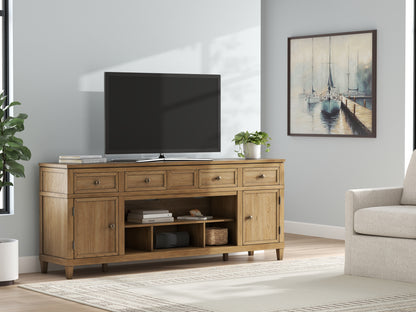 Haines Furniture Outlet - Ashley Furniture - Sharlance 81" TV Stand - 81" / Light Brown - W655-68
