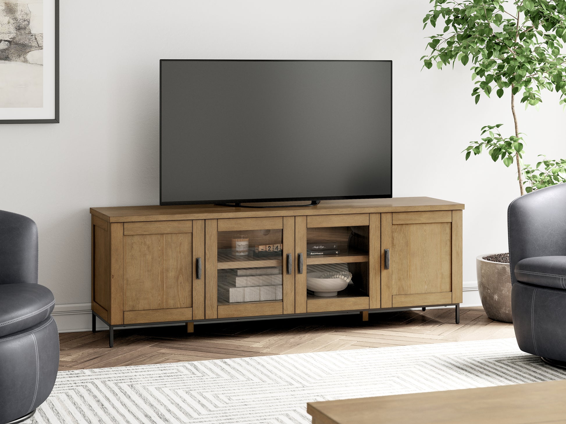 Haines Furniture Outlet - Ashley Furniture - Torlanta 72" TV Stand - 72" / Brown - W686-68