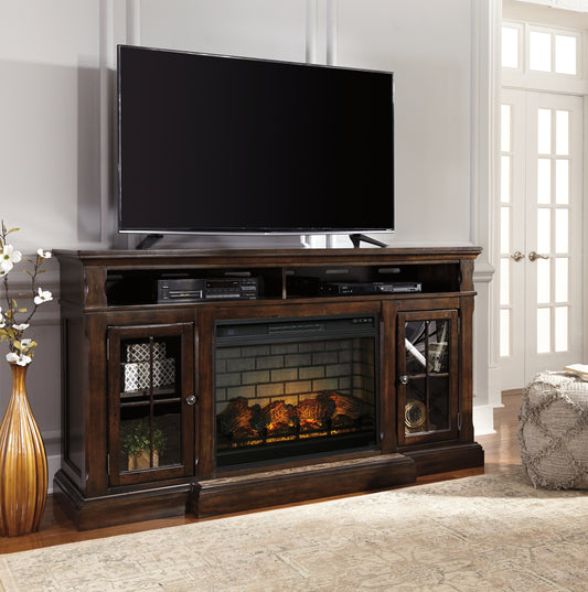 Haines Furniture Outlet - Ashley Furniture - Roddinton 72" TV Stand with Electric Fireplace - 72" TV Stand with Electric Fireplace / Dark Brown - W701W8