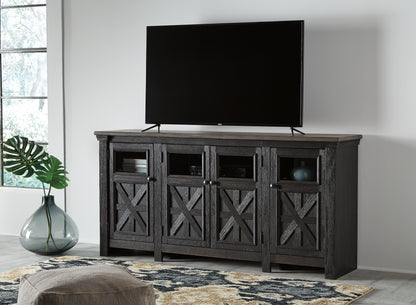 Haines Furniture Outlet - Ashley Furniture - Tyler Creek 74" TV Stand - 74" / Black/Gray - W736-68