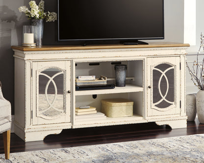 Haines Furniture Outlet - Ashley Furniture - Realyn 74" TV Stand - 74" / Chipped White - W743-68