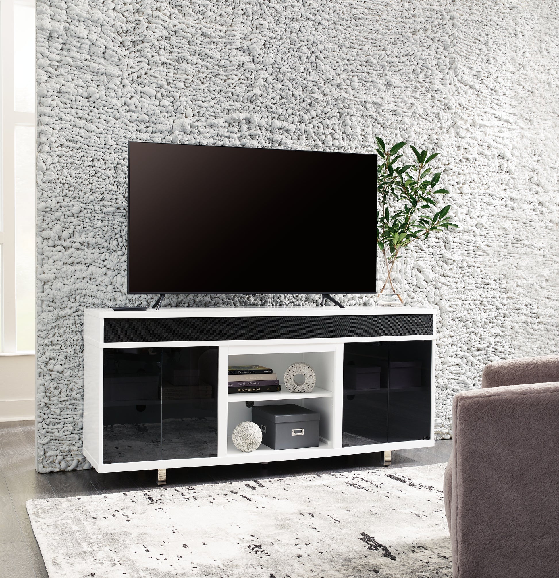 Haines Furniture Outlet - Ashley Furniture - Gardoni 72" TV Stand - 72" / White/Black - W756-68