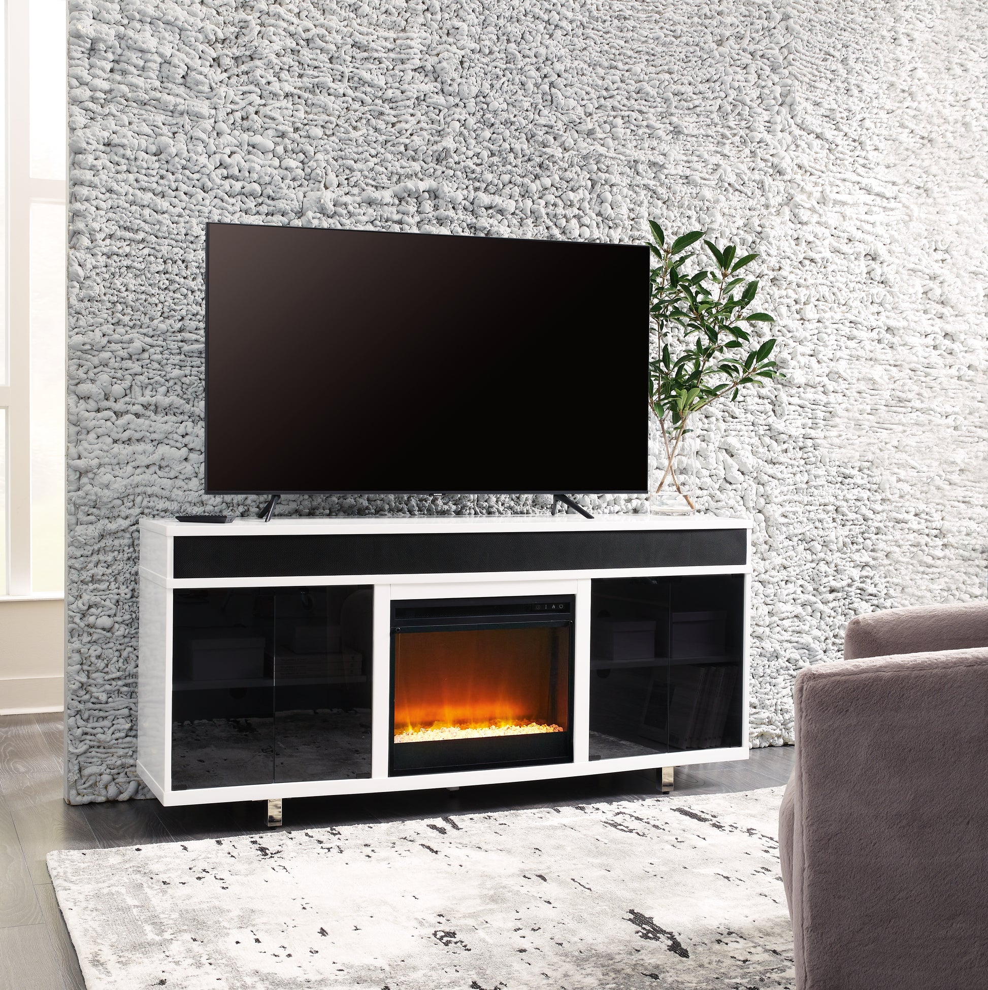 Haines Furniture Outlet - Ashley Furniture - Gardoni 72" TV Stand with Electric Fireplace - 72" TV Stand with Electric Fireplace / White/Black - W756W1