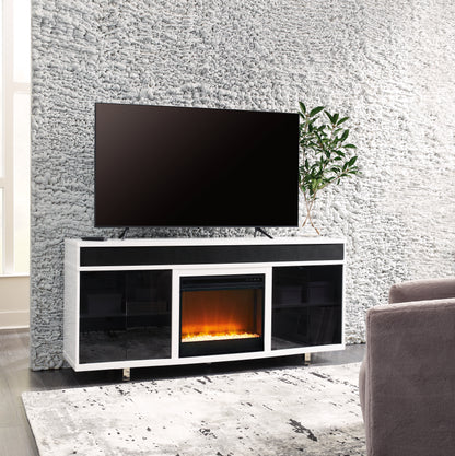 Haines Furniture Outlet - Ashley Furniture - Gardoni 72" TV Stand with Electric Fireplace - 72" TV Stand with Electric Fireplace / White/Black - W756W1