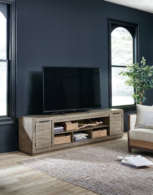 Haines Furniture Outlet - Ashley Furniture - Krystanza 92" TV Stand - 92" / Weathered Gray - W760-78