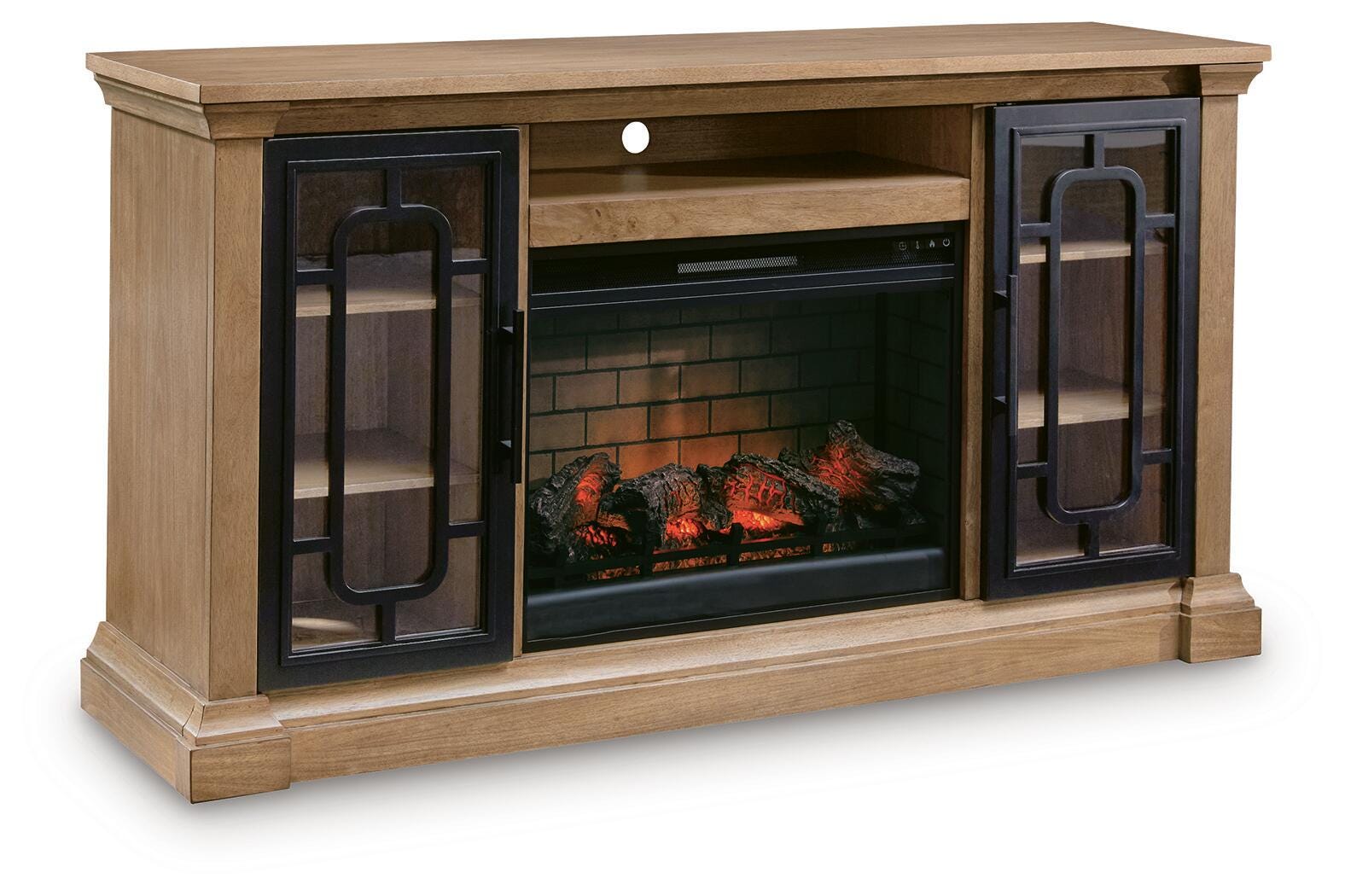 Haines Furniture Outlet - Ashley Furniture - Wittenmyer 72" TV Stand with Electric Fireplace - 72" TV Stand with Electric Fireplace / Natural/Black - W794W1
