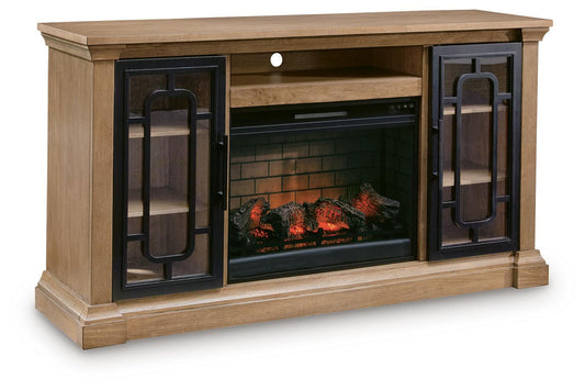 Haines Furniture Outlet - Ashley Furniture - Wittenmyer 72" TV Stand with Electric Fireplace - 72" TV Stand with Electric Fireplace / Natural/Black - W794W1
