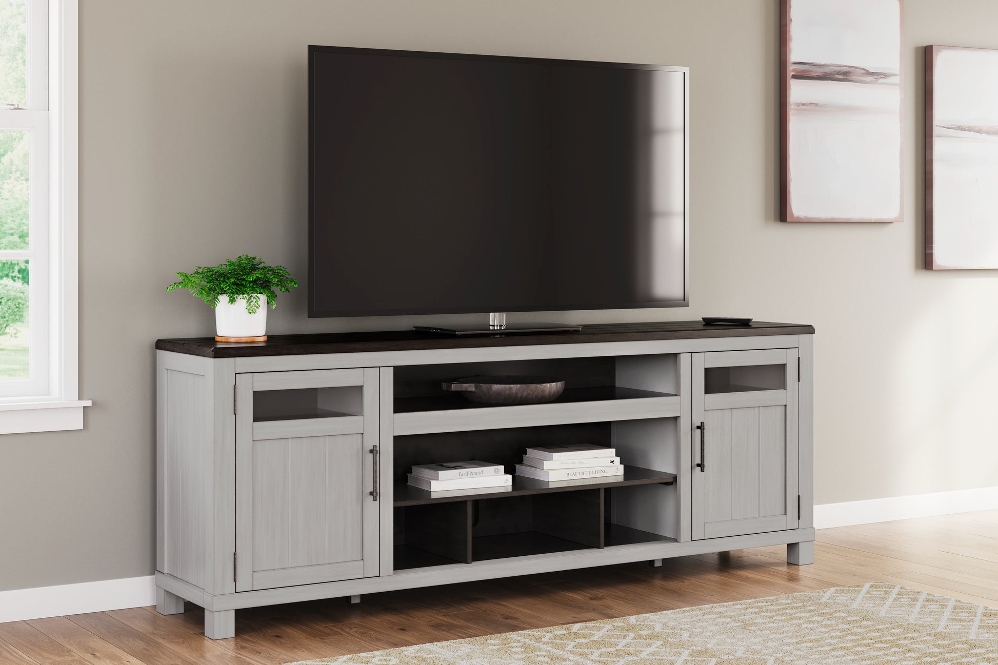 Haines Furniture Outlet - Ashley Furniture - Darborn 88" TV Stand - 88" / Gray/Brown - W796-68