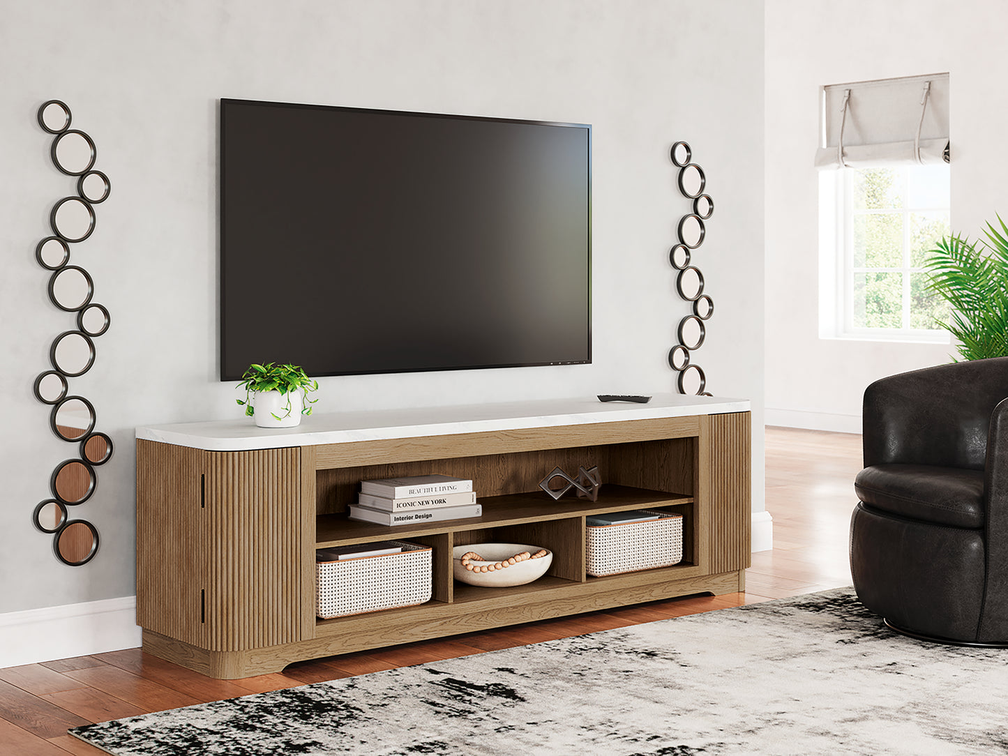 Haines Furniture Outlet - Ashley Furniture - Camdill 80" TV Stand - 80" / Light Brown - W808-68