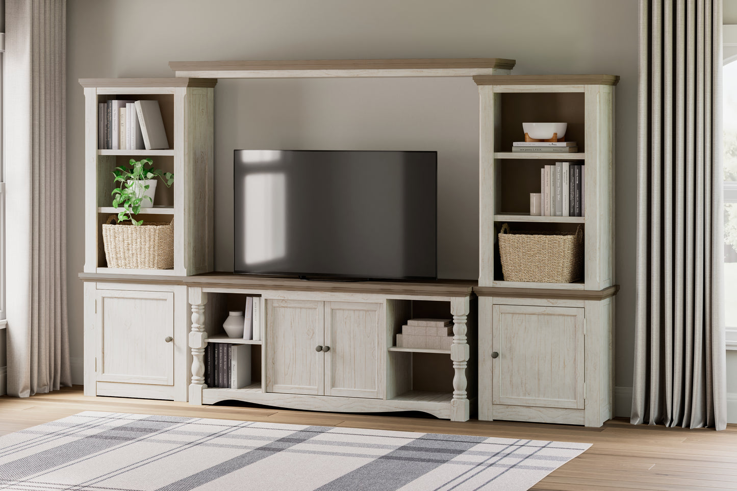 Haines Furniture Outlet - Ashley Furniture - Havalance Entertainment Center - 4-Piece Entertainment Center / Two-tone - W814W1