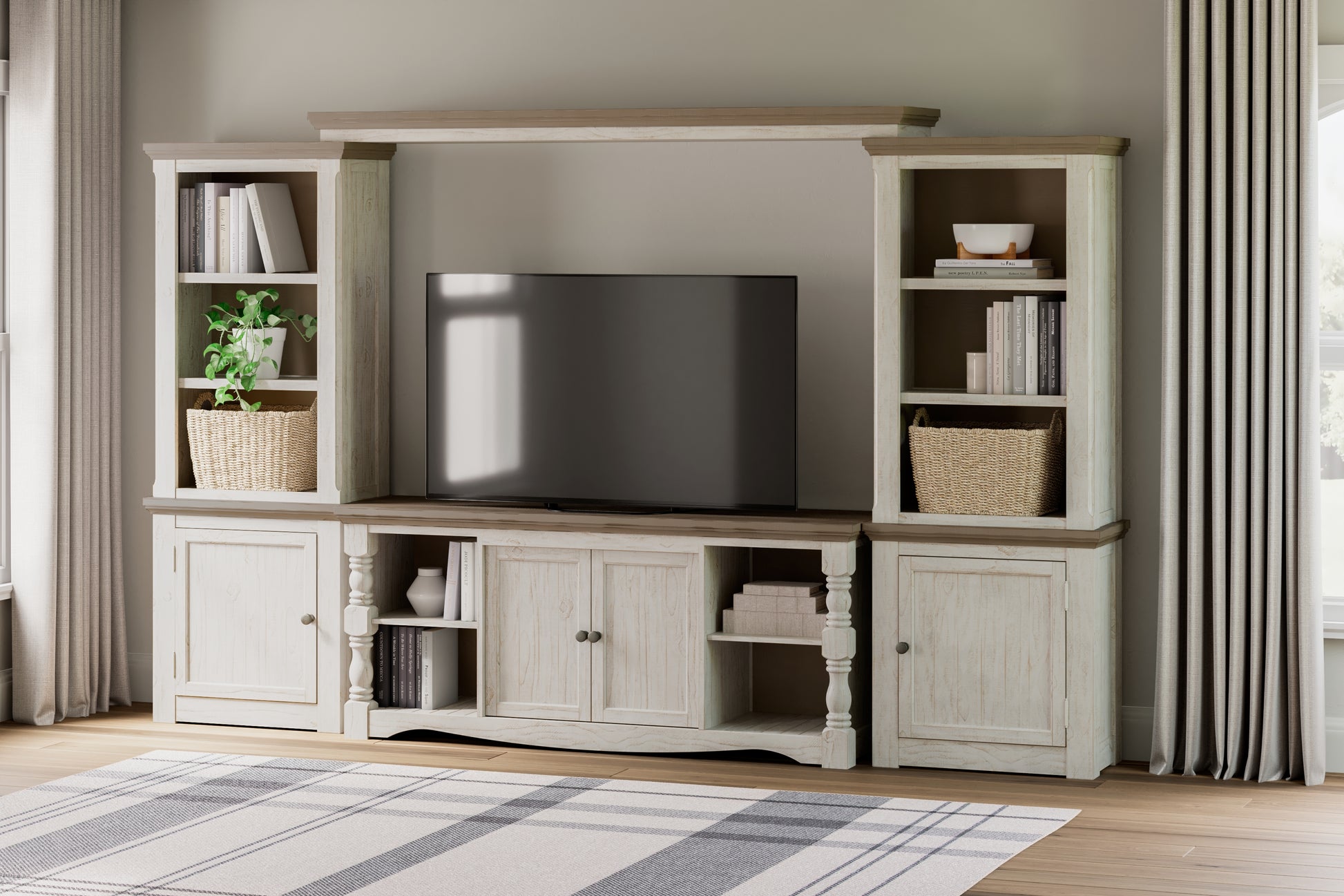Haines Furniture Outlet - Ashley Furniture - Havalance Entertainment Center - 4-Piece Entertainment Center / Two-tone - W814W1