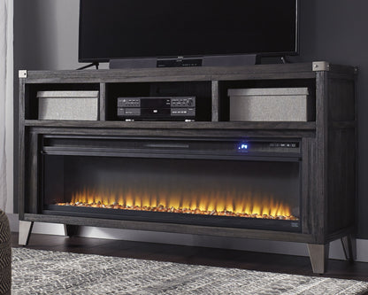 Haines Furniture Outlet - Ashley Furniture - Todoe 65" TV Stand with Electric Fireplace - 65" TV Stand with Electric Fireplace / Gray - W901W1