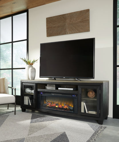Haines Furniture Outlet - Ashley Furniture - Foyland 83" TV Stand with Electric Fireplace - 83" TV Stand with Electric Fireplace / Black/Brown - W989W1
