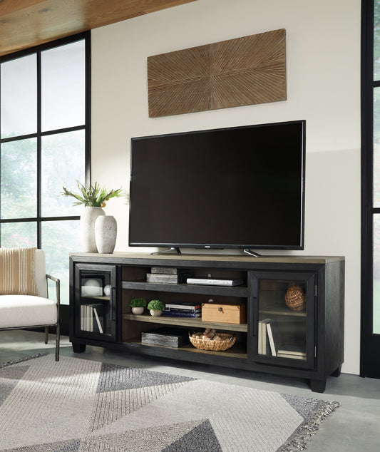 Haines Furniture Outlet - Ashley Furniture - Foyland 83" TV Stand - 83" / Black/Brown - W989-68
